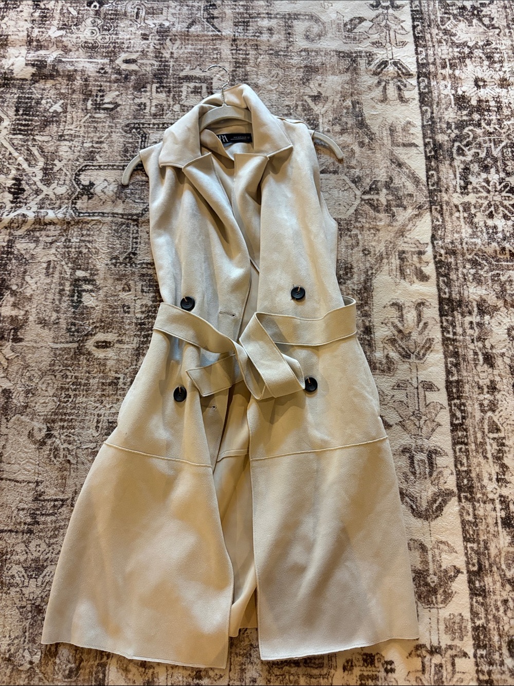 Zara Cream Sleeveless Double-Breasted Trench Vest